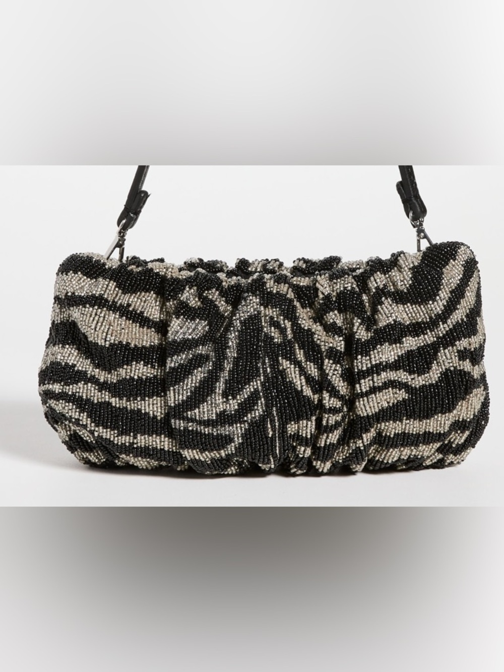 STAUD Zebra Beaded Shoulder Bag Black White